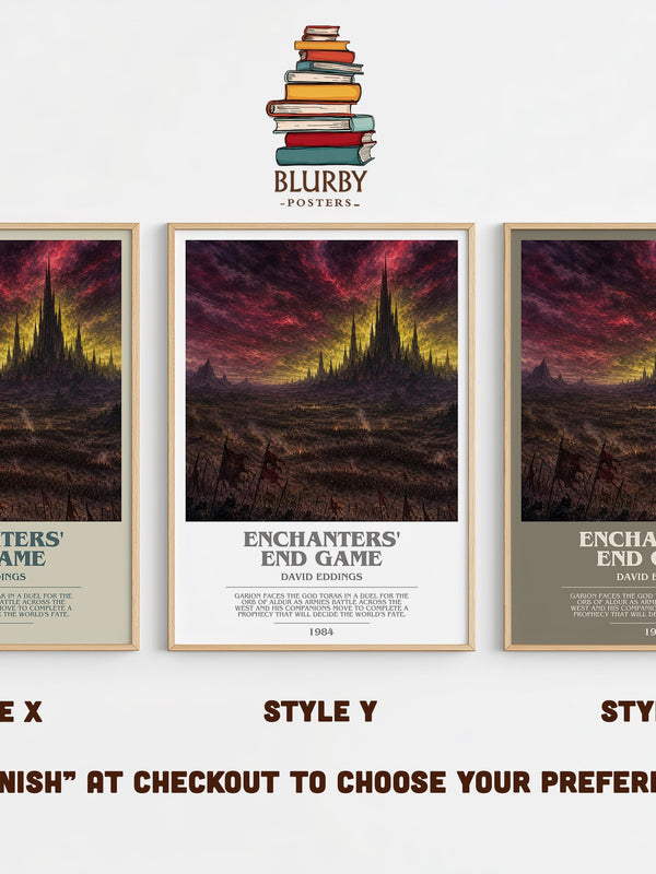 Enchanters' End Game bookish print in frame leaning in hallway – fantasy wall art
