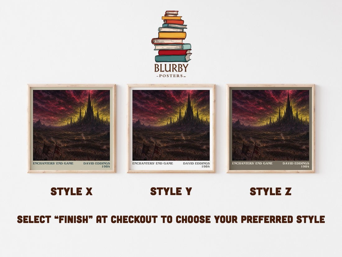 Enchanters' End Game literary print in frame leaning in hallway – fantasy wall art (mockup)