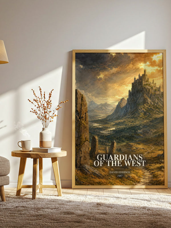 Guardians of the West watercolour print in frame leaning in hallway – fantasy wall art