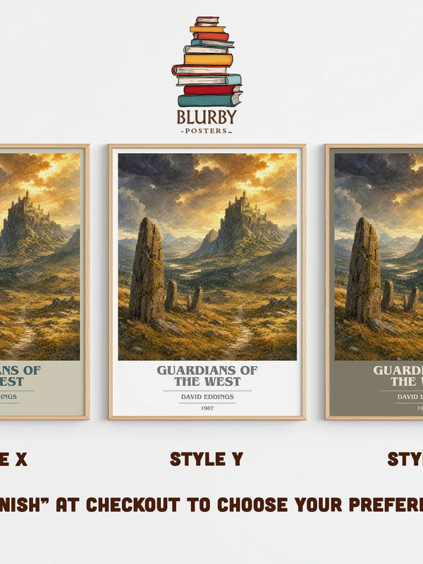 Guardians of the West book cover print in frame leaning in hallway – fantasy wall art