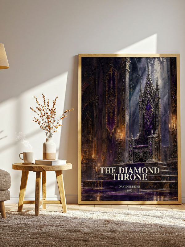 The Diamond Throne watercolour print in frame leaning in hallway – fantasy wall art