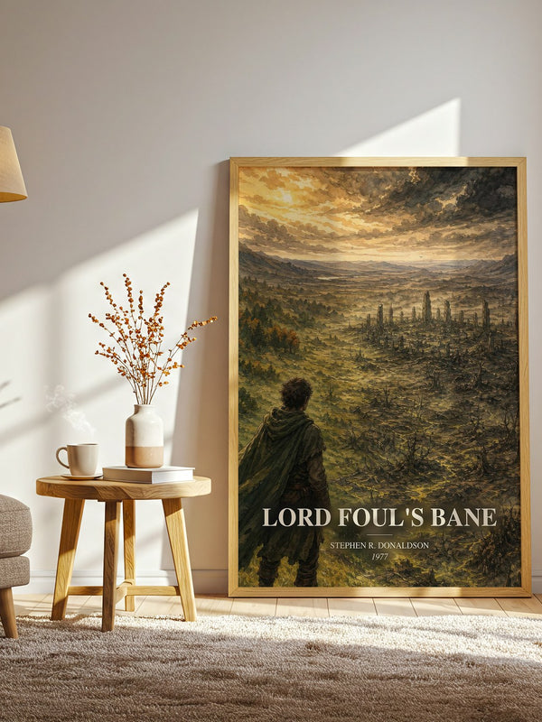 Lord Foul's Bane watercolour print in frame leaning in hallway – fantasy wall art