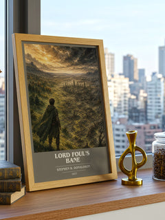 Lord Foul's Bane book cover print framed by window – literary home decor
