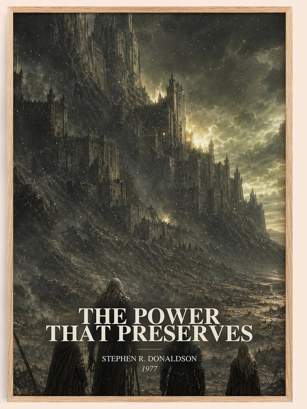 The Power That Preserves watercolour book poster by Stephen R. Donaldson – framed literary art print