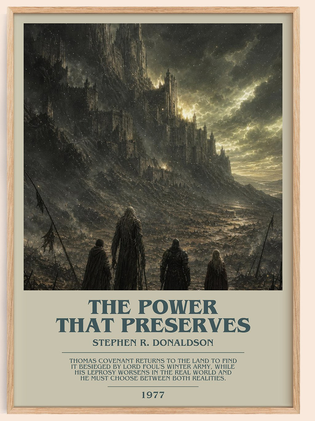 The Power That Preserves bookish book poster by Stephen R. Donaldson – framed literary art print