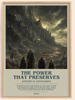 The Power That Preserves bookish book poster by Stephen R. Donaldson – framed literary art print