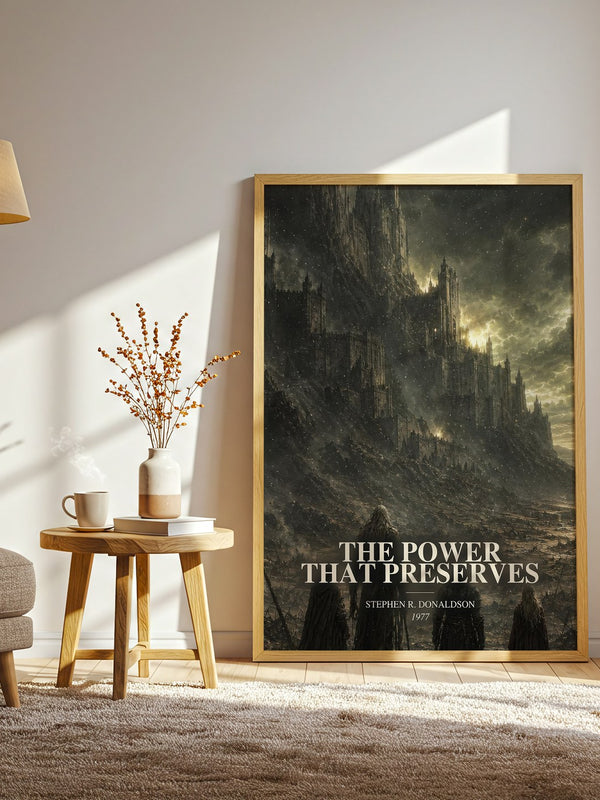 The Power That Preserves watercolour print in frame leaning in hallway – fantasy wall art