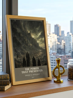 The Power That Preserves book cover print framed by window – literary home decor
