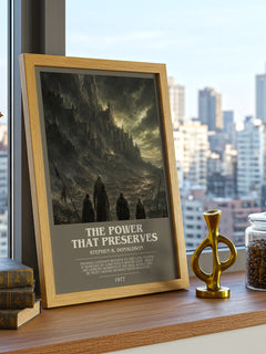 The Power That Preserves bookish print framed by window – literary home decor