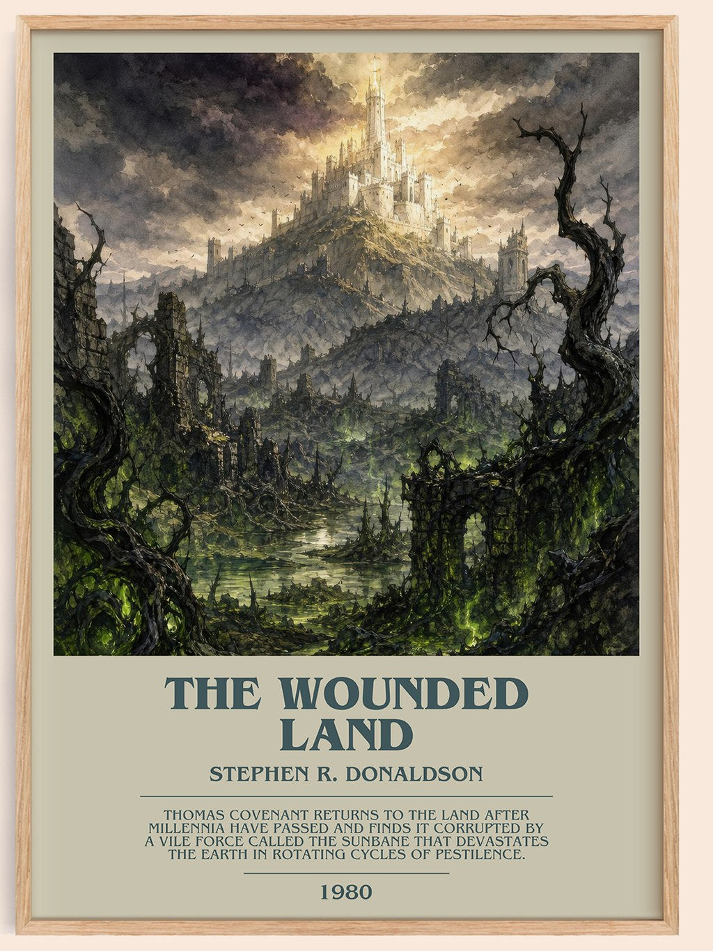 The Wounded Land bookish book poster by Stephen R. Donaldson – framed literary art print