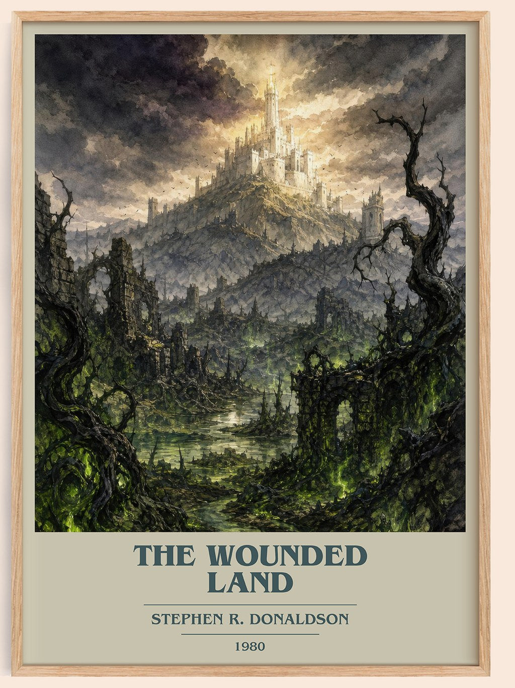 The Wounded Land book cover book poster by Stephen R. Donaldson – framed literary art print