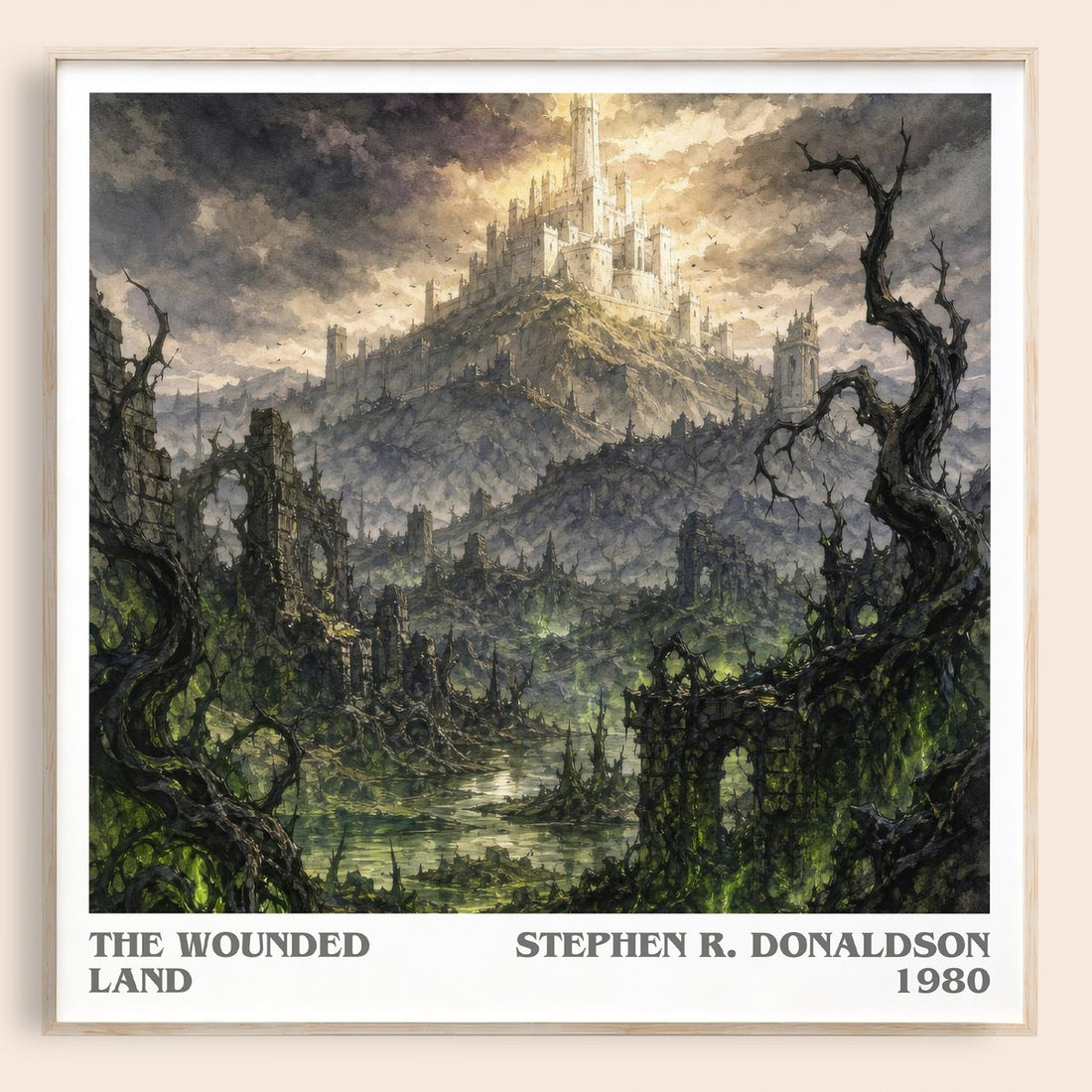 The Wounded Land literary book poster by Stephen R. Donaldson – framed literary art print