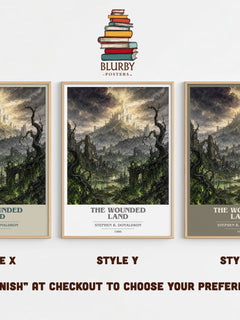 The Wounded Land book cover print in frame leaning in hallway – fantasy wall art