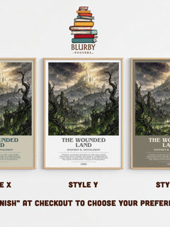 The Wounded Land bookish print in frame leaning in hallway – fantasy wall art