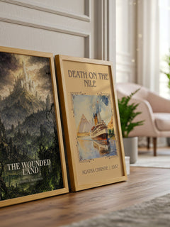 The Wounded Land watercolour print framed by window – literary home decor