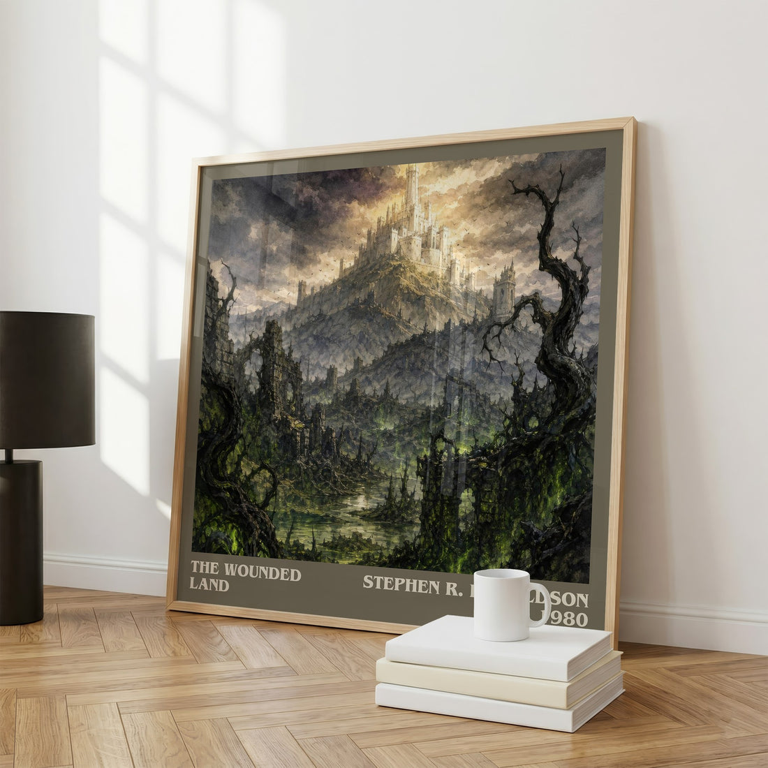 The Wounded Land literary print framed by window – literary home decor