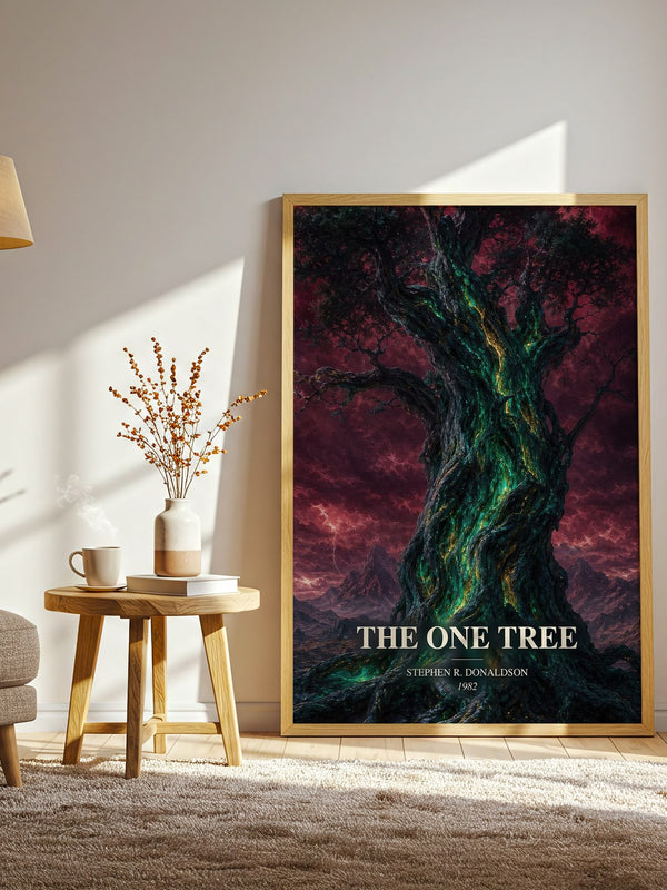The One Tree watercolour print in frame leaning in hallway – fantasy wall art