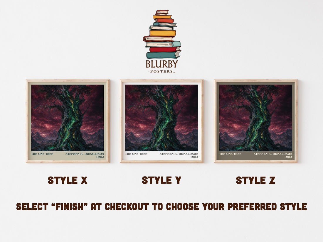 The One Tree literary print in frame leaning in hallway – fantasy wall art (mockup)