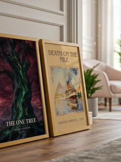 The One Tree watercolour print framed by window – literary home decor