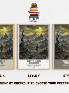 White Gold Wielder book cover print in frame leaning in hallway – fantasy wall art