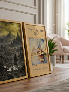 White Gold Wielder watercolour print framed by window – literary home decor