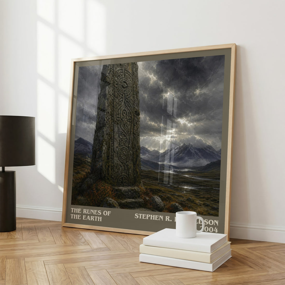 The Runes of the Earth literary print framed by window – literary home decor