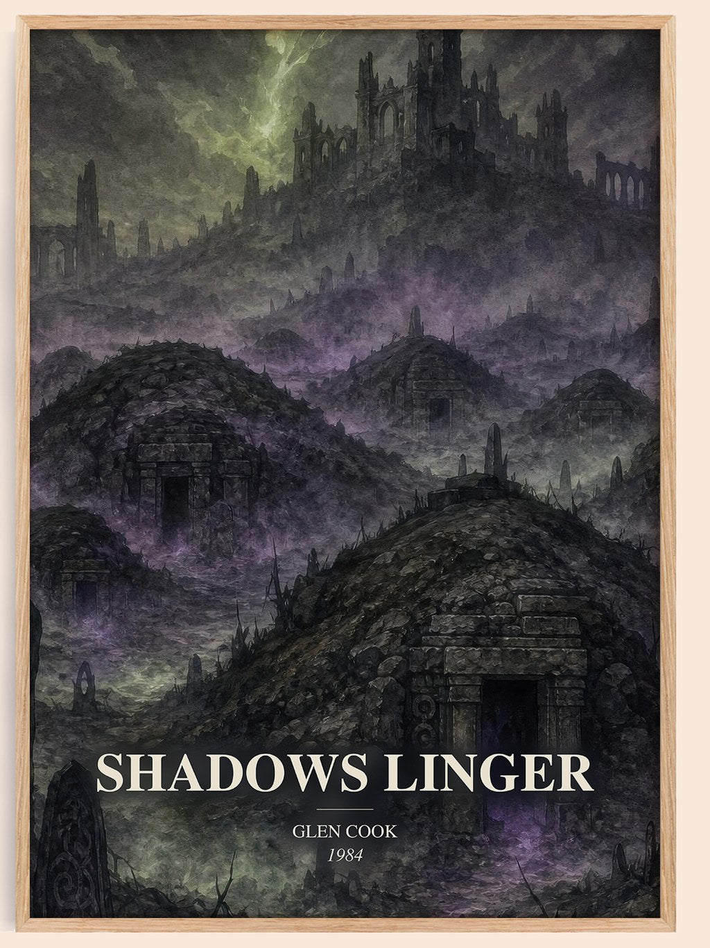 Shadows Linger watercolour book poster by Glen Cook – framed literary art print