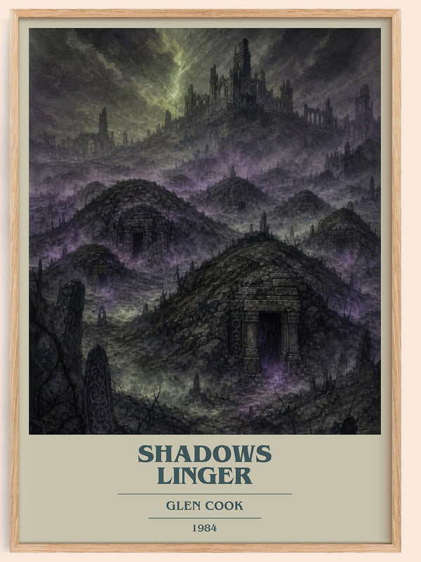 Shadows Linger book cover book poster by Glen Cook – framed literary art print