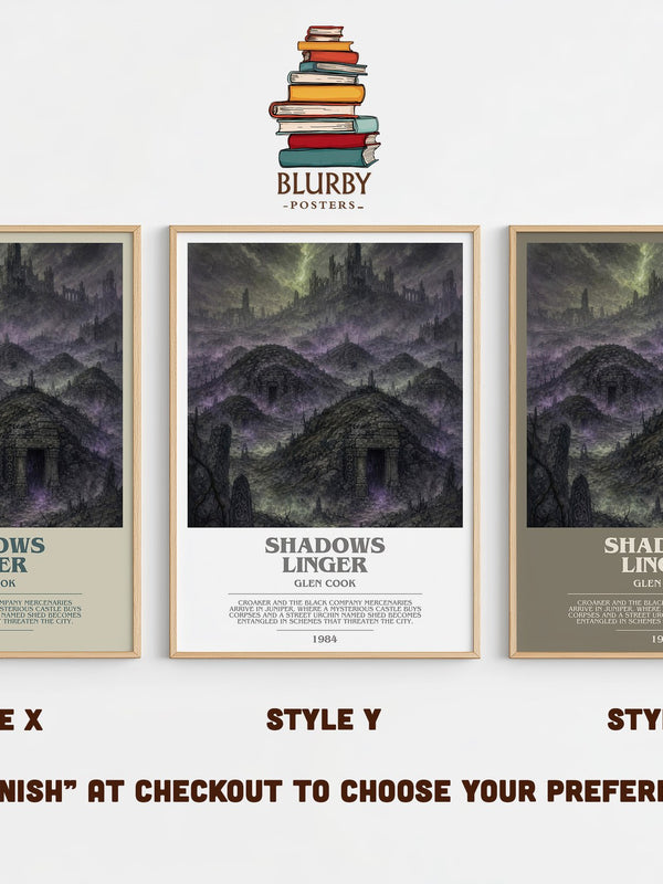 Shadows Linger bookish print in frame leaning in hallway – fantasy wall art