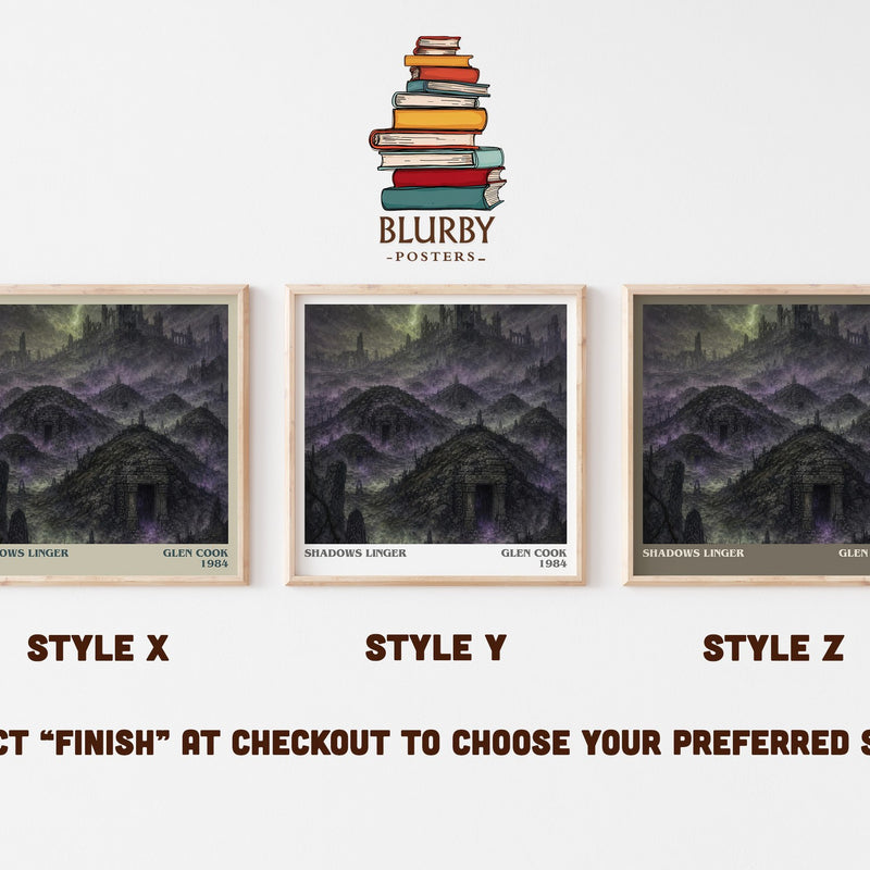 Shadows Linger literary print in frame leaning in hallway – fantasy wall art