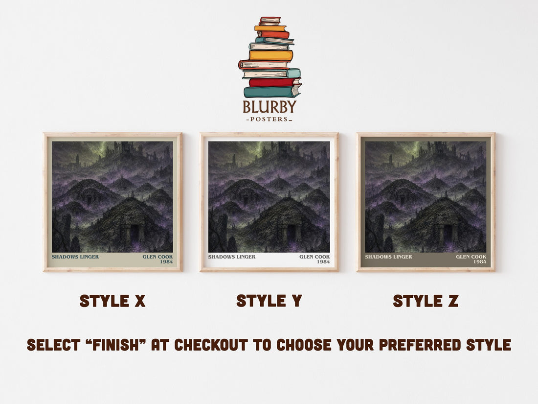 Shadows Linger literary print in frame leaning in hallway – fantasy wall art (mockup)