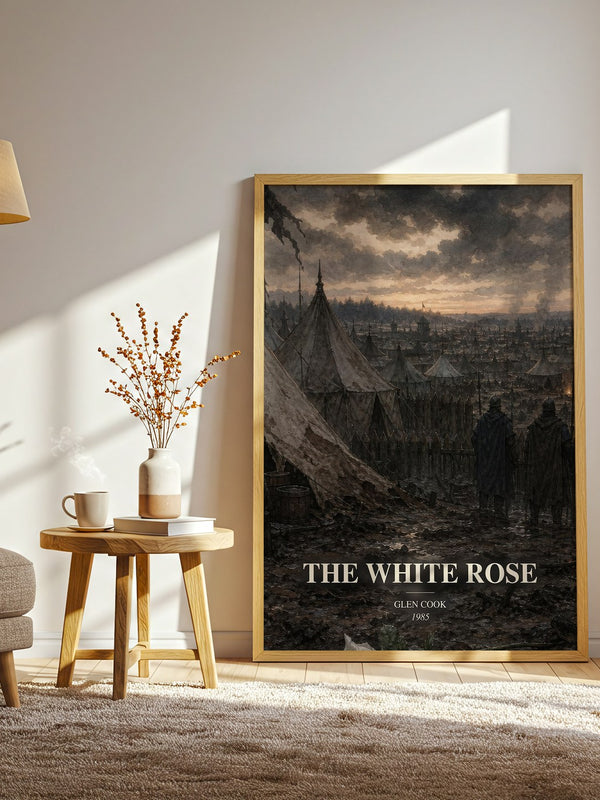 The White Rose watercolour print in frame leaning in hallway – fantasy wall art