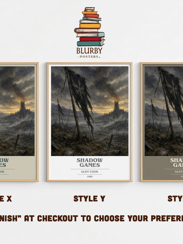Shadow Games book cover print in frame leaning in hallway – fantasy wall art