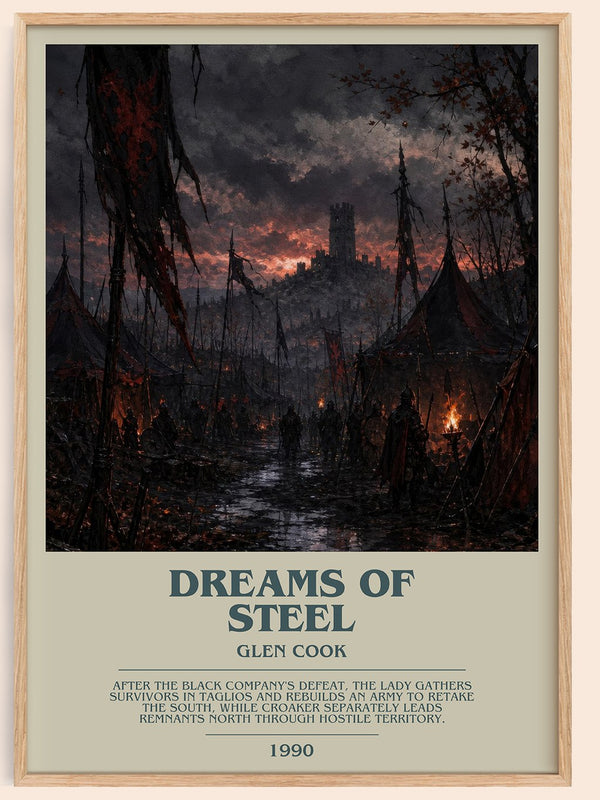 Dreams of Steel bookish book poster by Glen Cook – framed literary art print