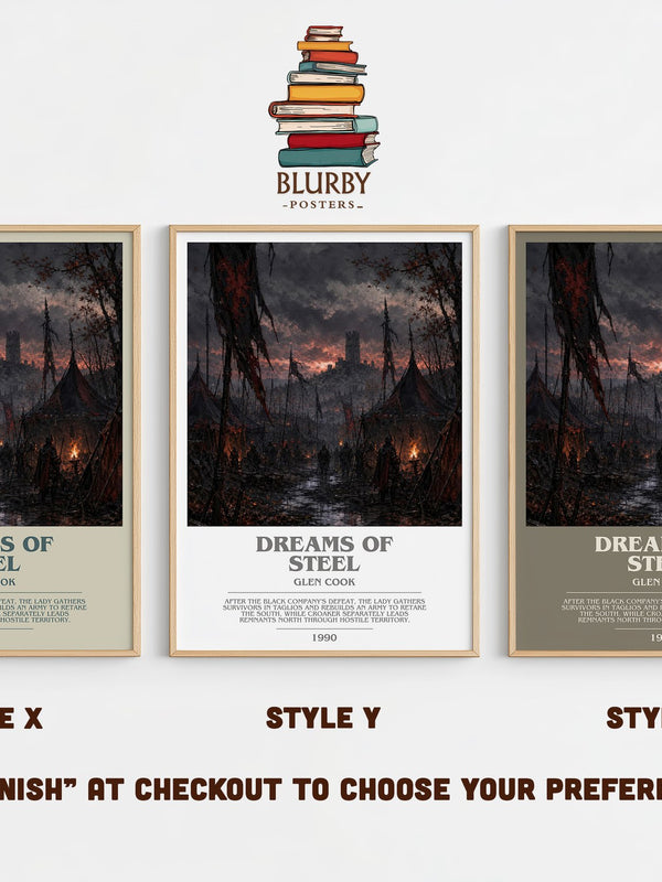 Dreams of Steel bookish print in frame leaning in hallway – fantasy wall art