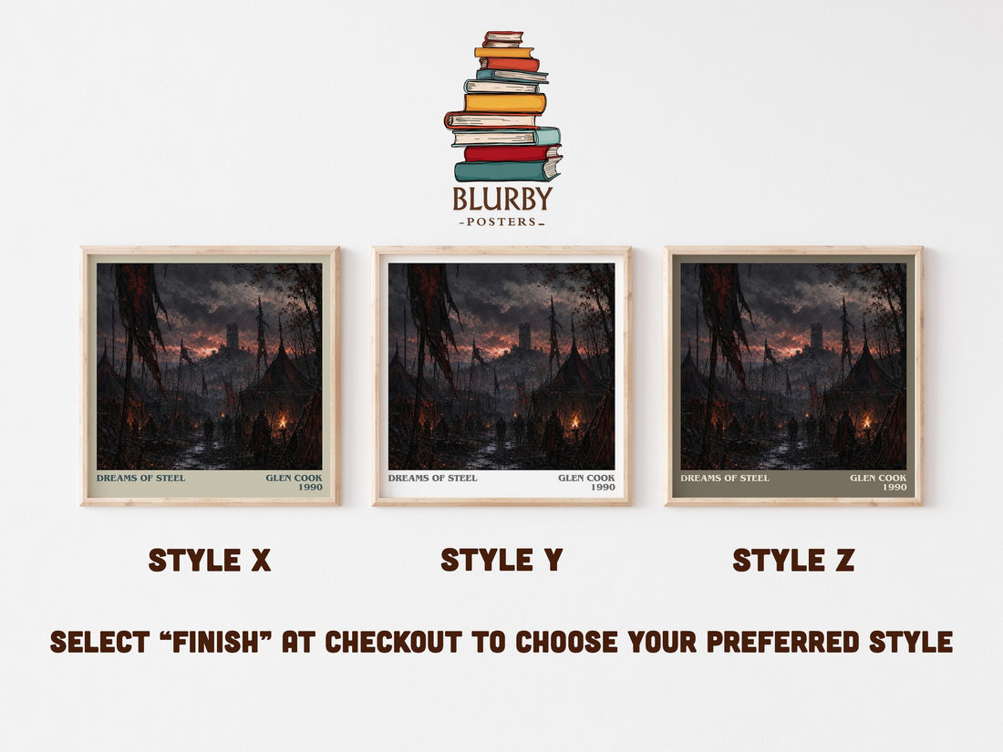Dreams of Steel literary print in frame leaning in hallway – fantasy wall art (mockup)
