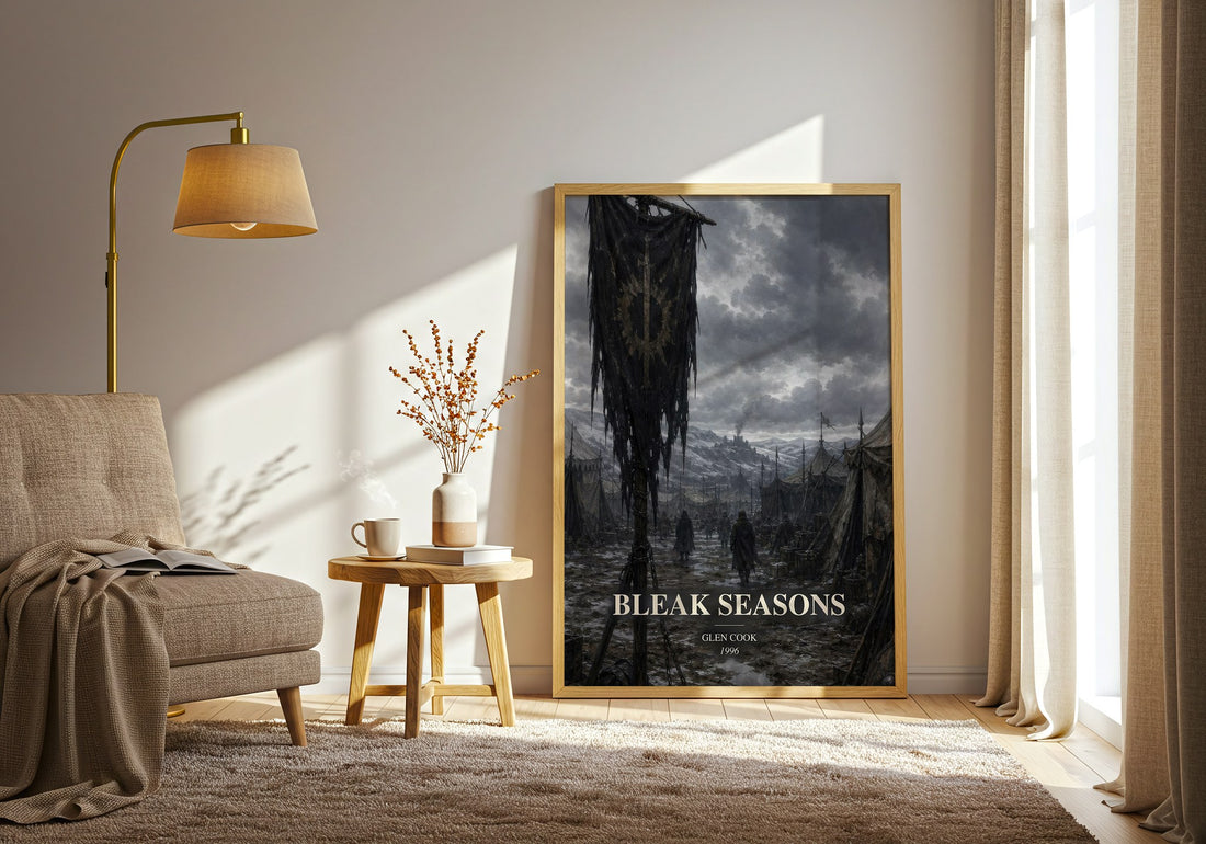Bleak Seasons watercolour print in frame leaning in hallway – fantasy wall art (mockup)