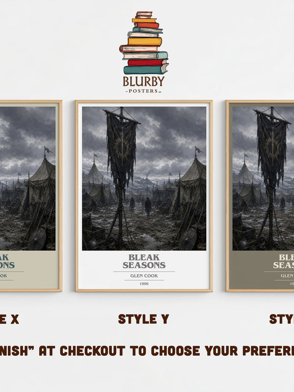 Bleak Seasons book cover print in frame leaning in hallway – fantasy wall art