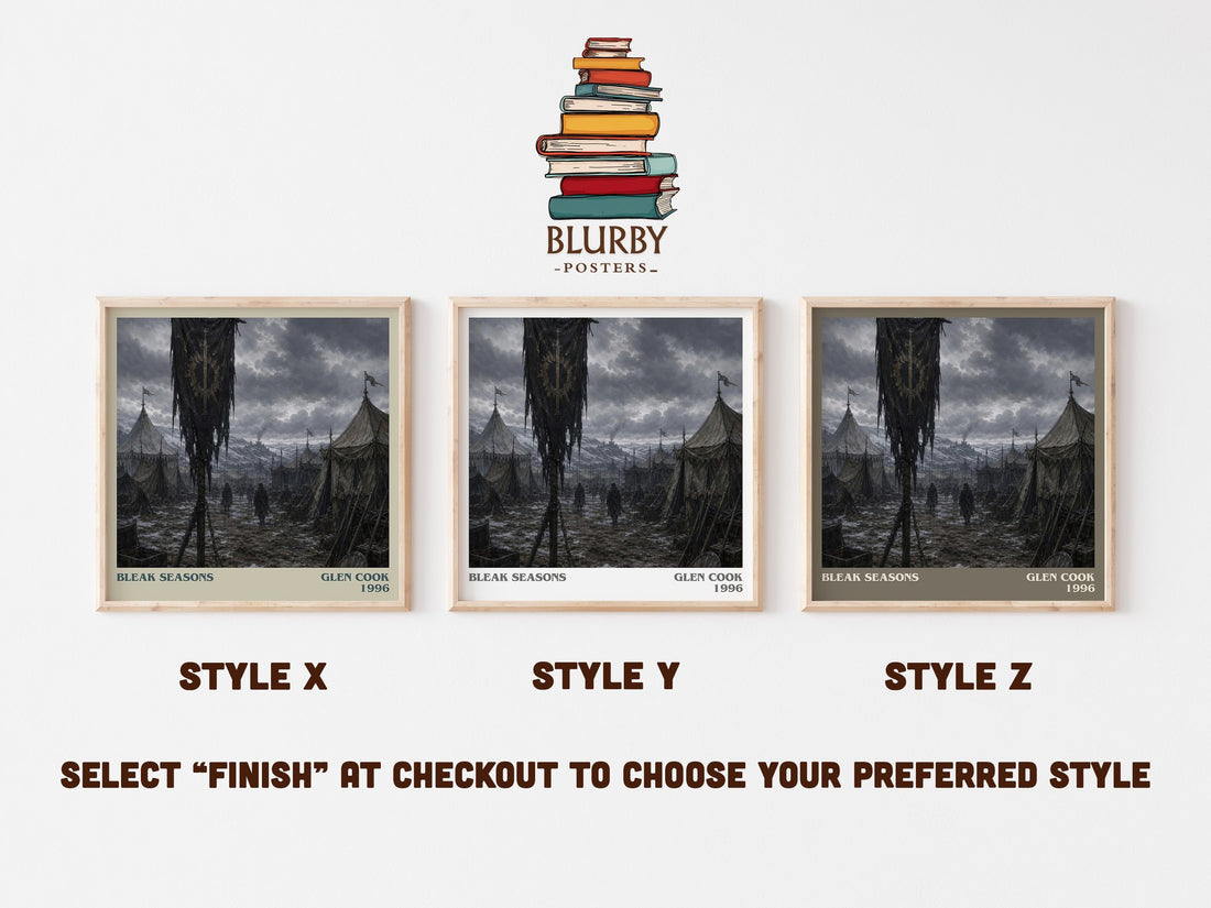 Bleak Seasons literary print in frame leaning in hallway – fantasy wall art (mockup)