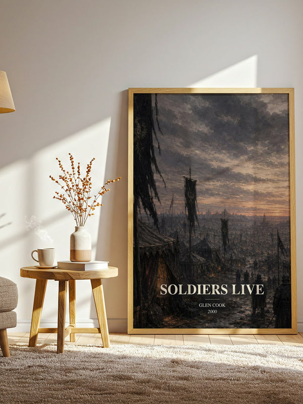 Soldiers Live watercolour print in frame leaning in hallway – fantasy wall art
