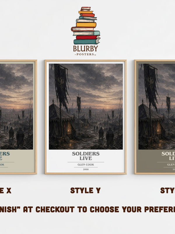 Soldiers Live book cover print in frame leaning in hallway – fantasy wall art