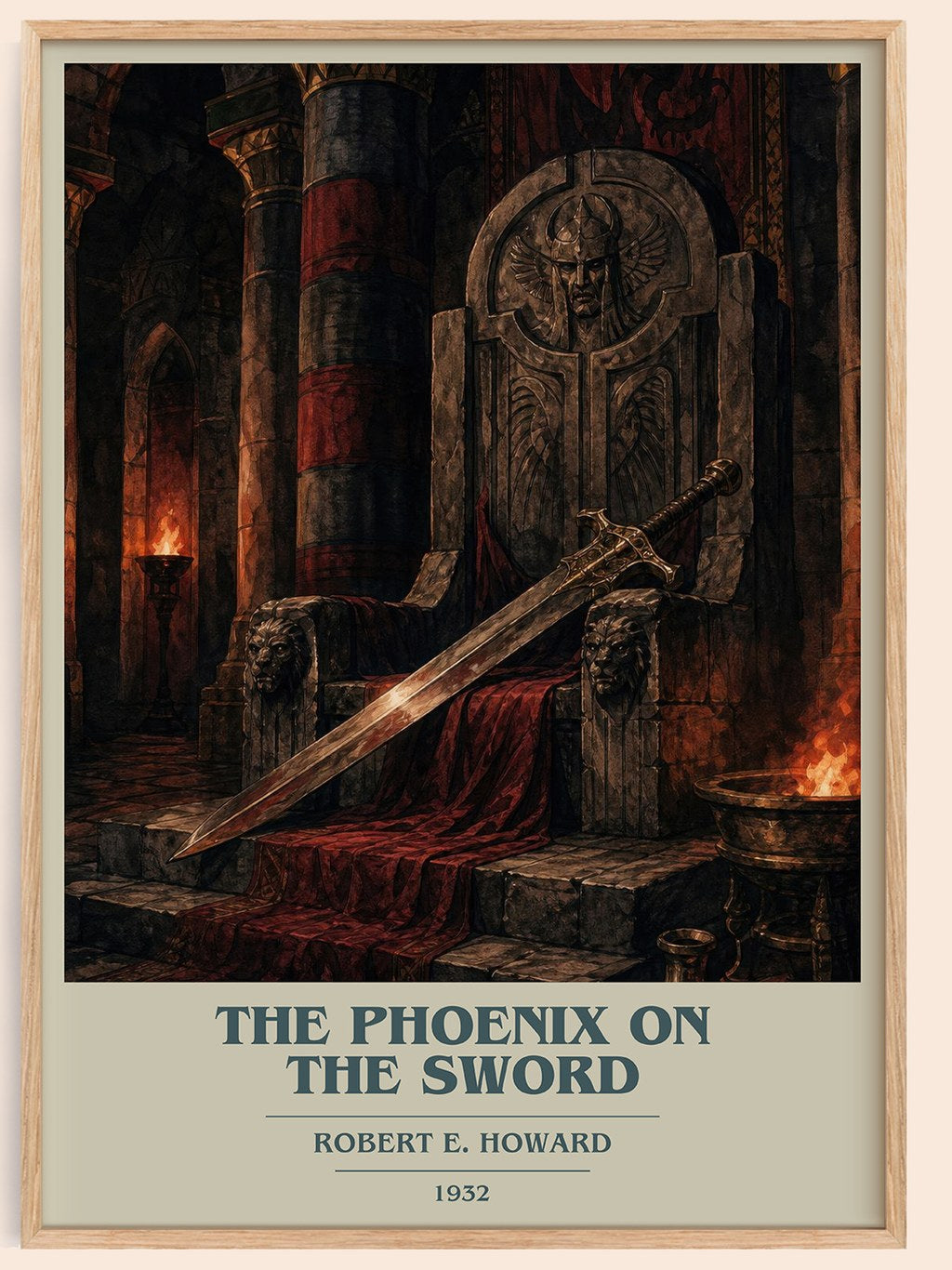 The Phoenix on the Sword book cover book poster by Robert E. Howard – framed literary art print