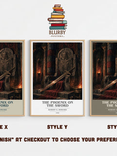 The Phoenix on the Sword book cover print in frame leaning in hallway – fantasy wall art