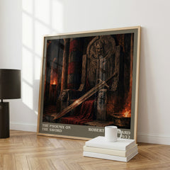 The Phoenix on the Sword literary print framed by window – literary home decor