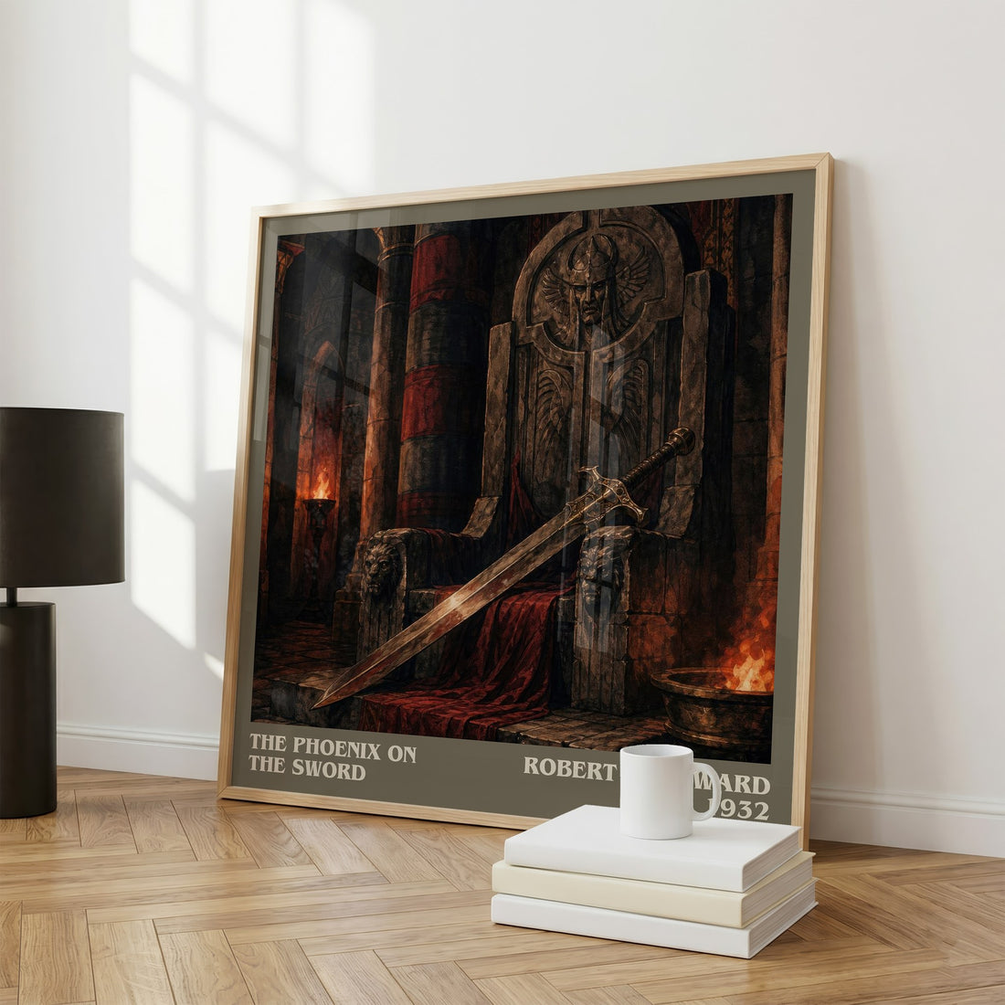 The Phoenix on the Sword literary print framed by window – literary home decor