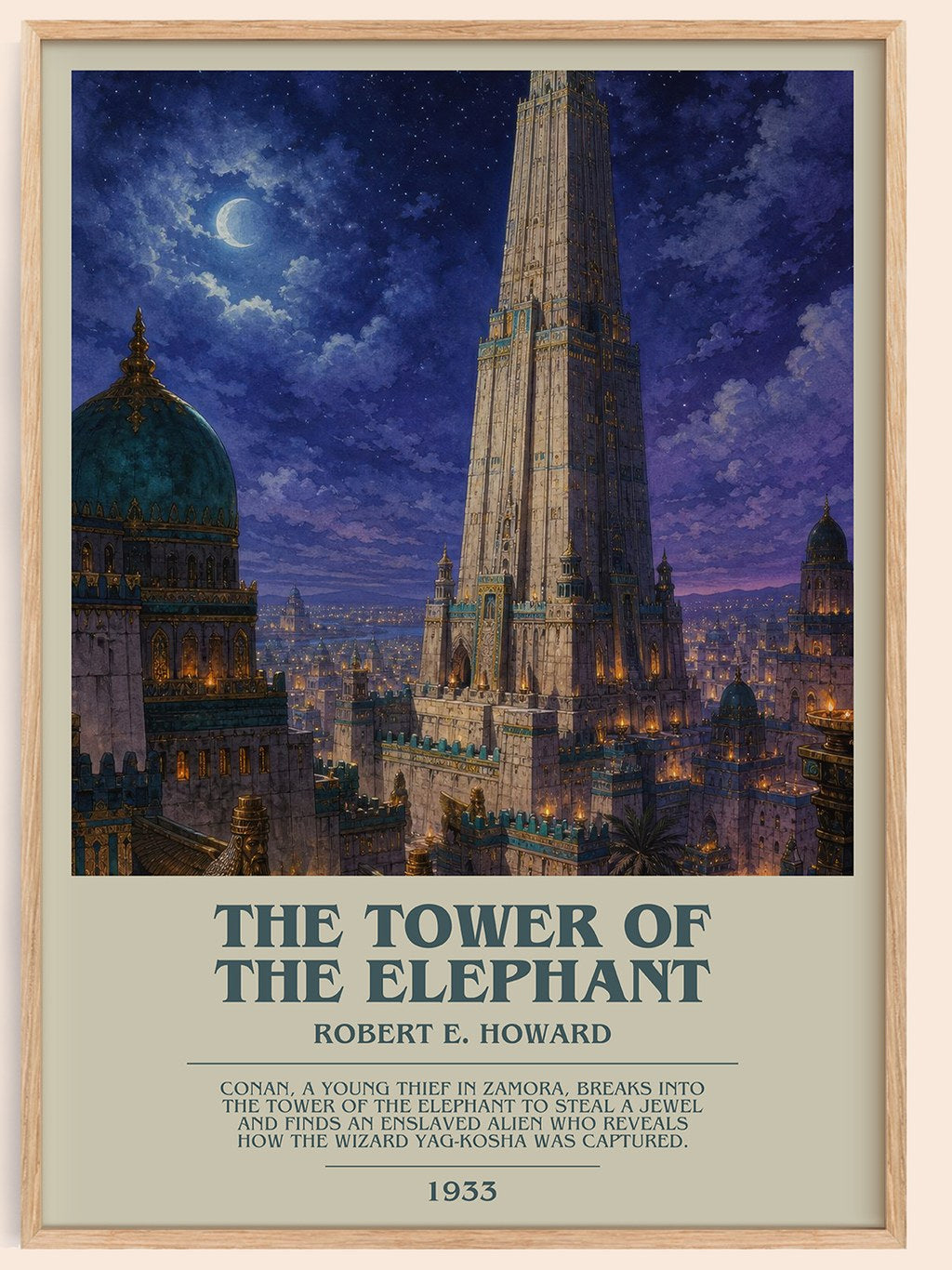 The Tower of the Elephant bookish book poster by Robert E. Howard – framed literary art print