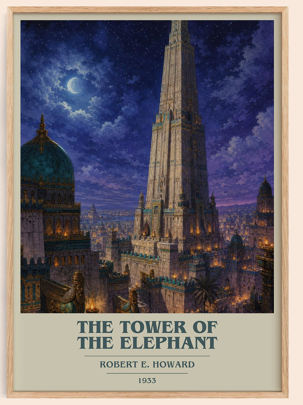 The Tower of the Elephant book cover book poster by Robert E. Howard – framed literary art print