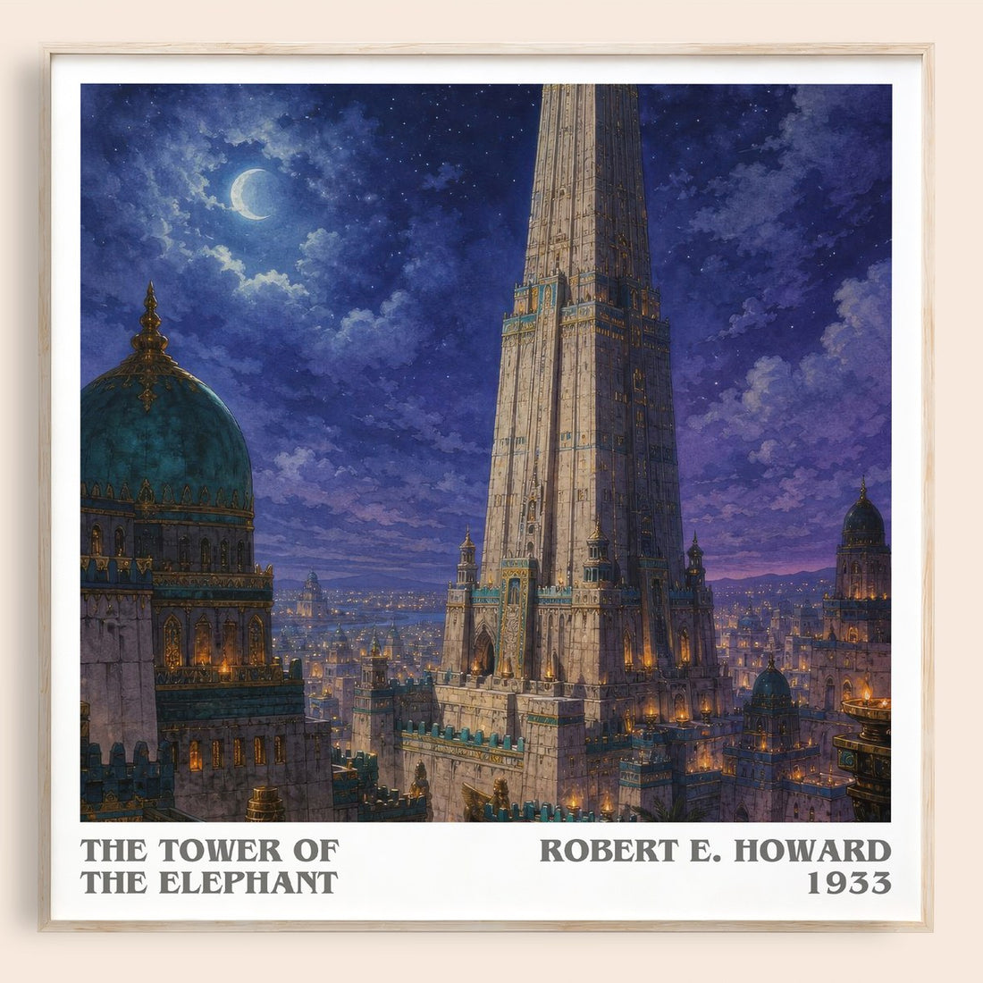 The Tower of the Elephant literary book poster by Robert E. Howard – framed literary art print
