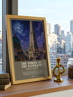 The Tower of the Elephant bookish print framed by window – literary home decor
