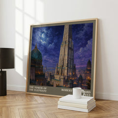 The Tower of the Elephant literary print framed by window – literary home decor